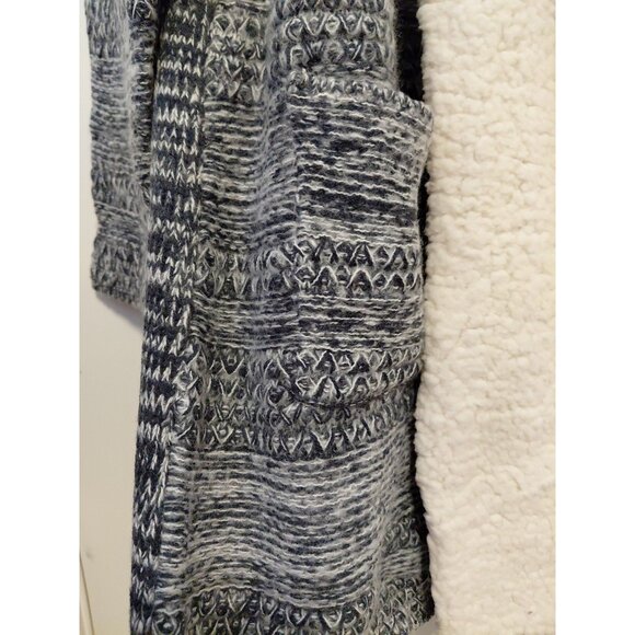 New Ann Taylor Loft Women's Sweater Cardigan Sherpa Trim Pockets Gray Ivory XL - Picture 3 of 7